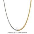 Gold-coloured stainless steel snake bones chain necklace with 3mm wide geometric links.