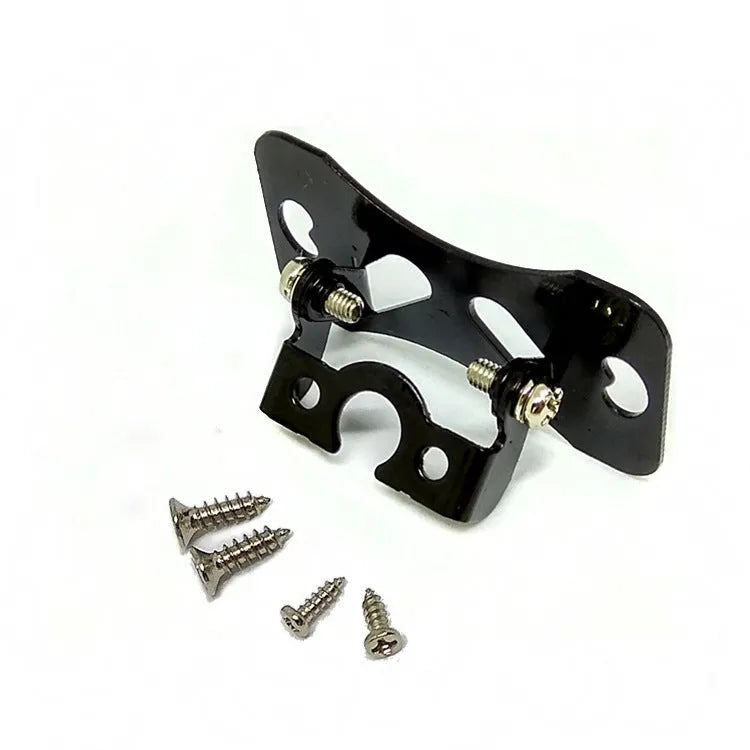 Black metal universal car camera holder with adjustable angle bracket and mounting screws