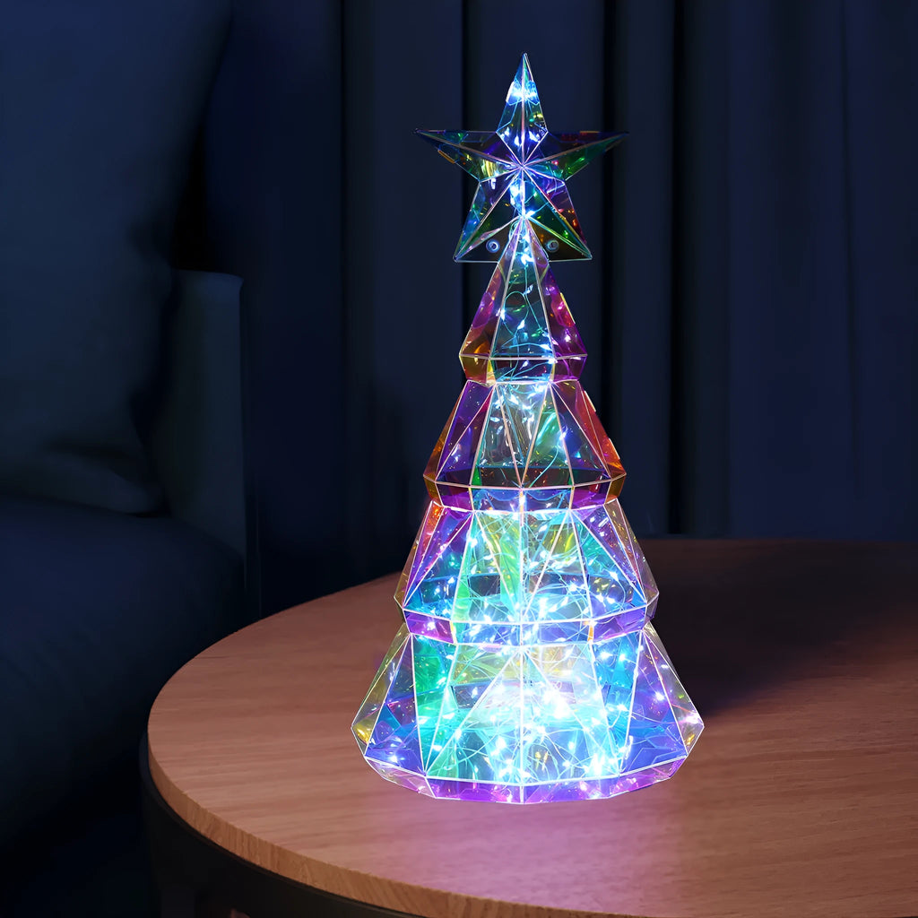 Colourful cartoon-style Christmas tree light made of PET plastic, measuring 14.5cm by 4.8cm by 20cm.