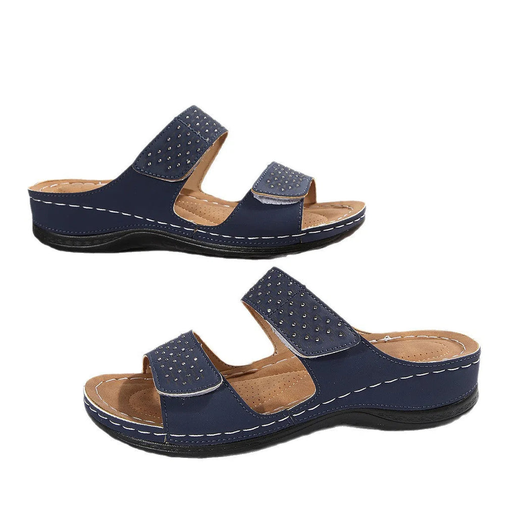 Women's plus-size hollowed-out wedge sandals in synthetic PU with open toe
