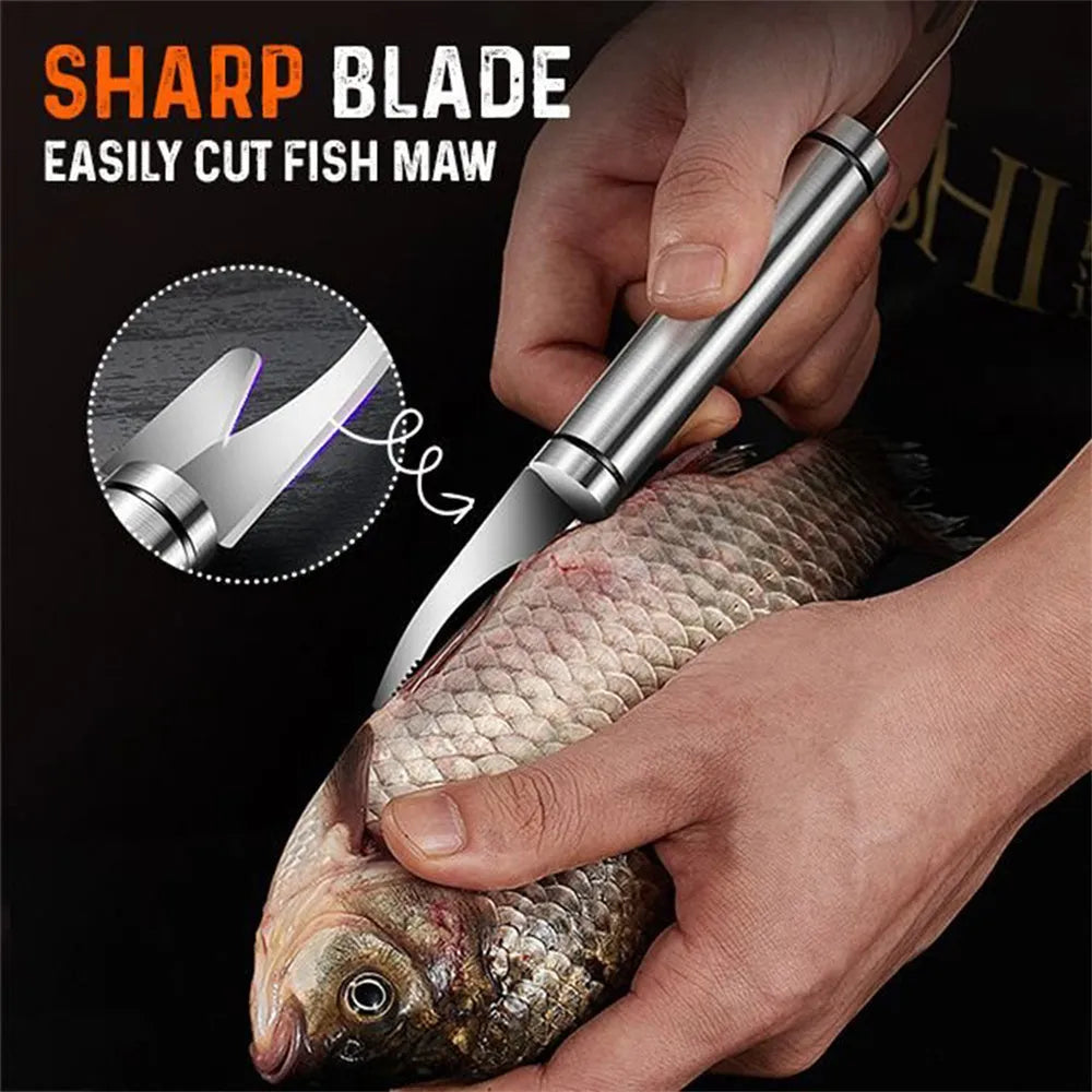 Multifunctional 304 stainless steel shrimp remover knife with eagle-beak tip and double row blades for peeling shrimp, splitting fish and scaling