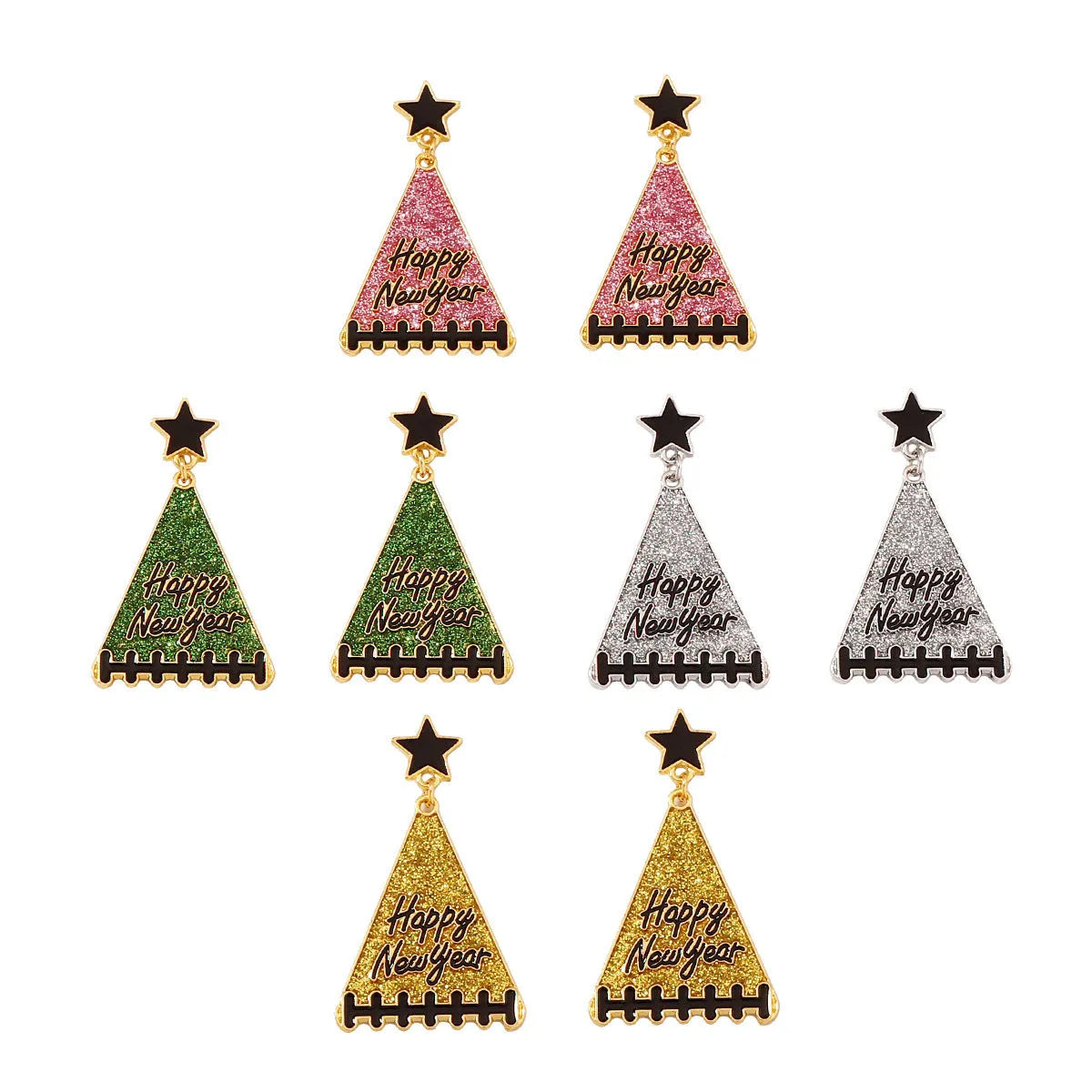 New Year tree girl earrings in zinc alloy, five colour options including pink, green, gray, yellow, red