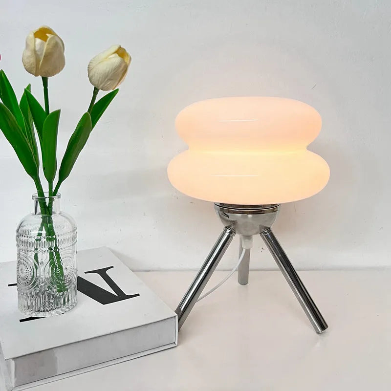 Glass desktop table lamp with burger night light design, socket powered, modern minimalist geometric lamp for bedroom or desk