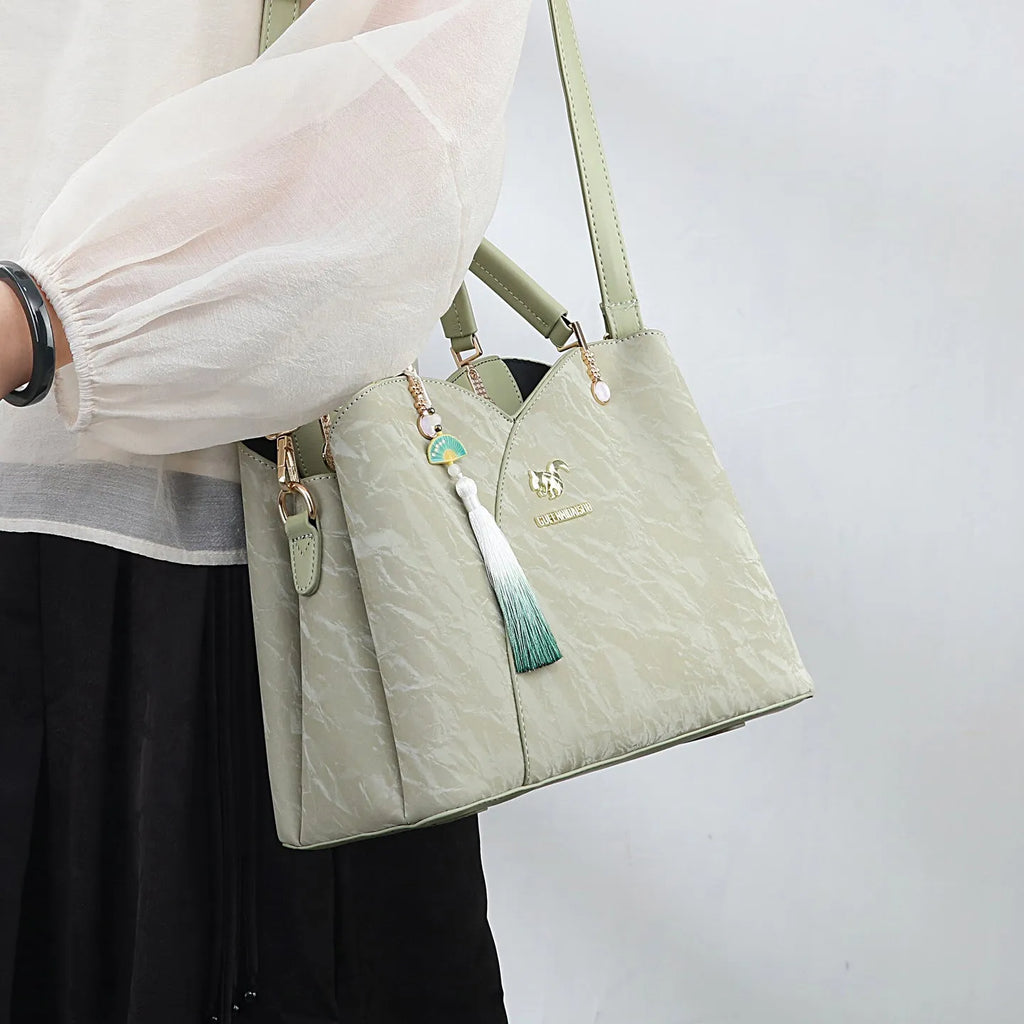 Women's ethnic style soft PU messenger bag in horizontal square shape with sewing thread detailing