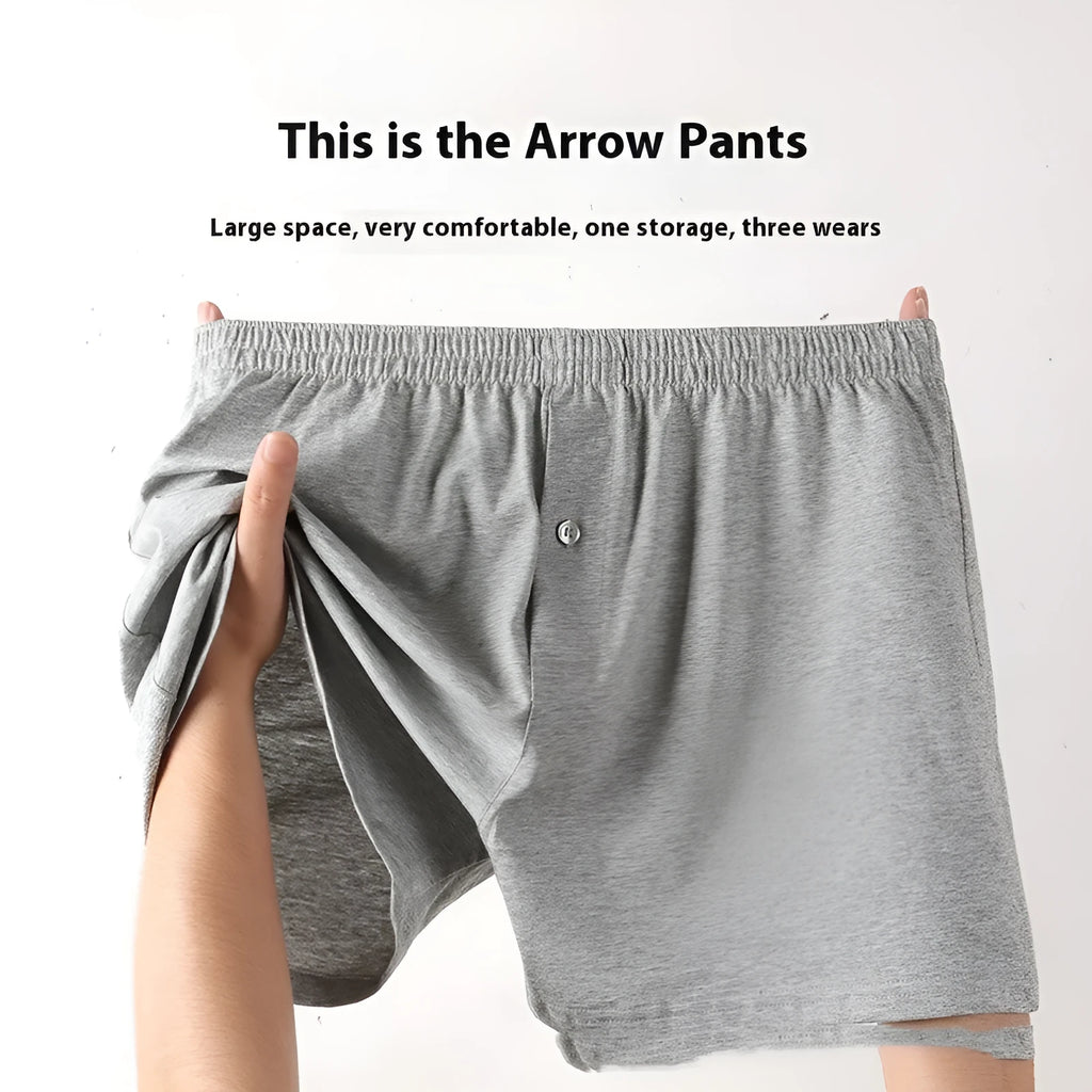 Men's loose fit high waist boxer shorts in pure cotton, shown in light grey, dark blue, and black colours.