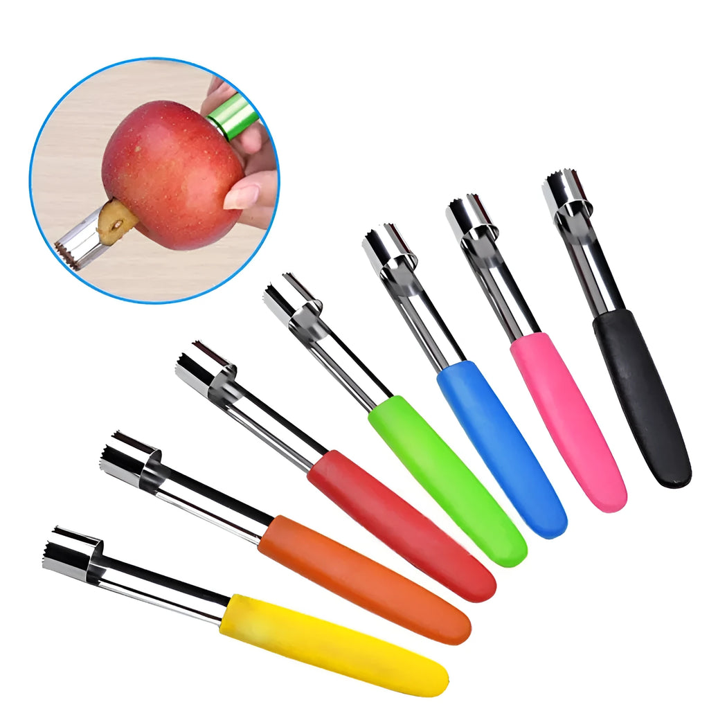 Stainless steel fruit corer with 178mm length and 20mm diameter on a light background