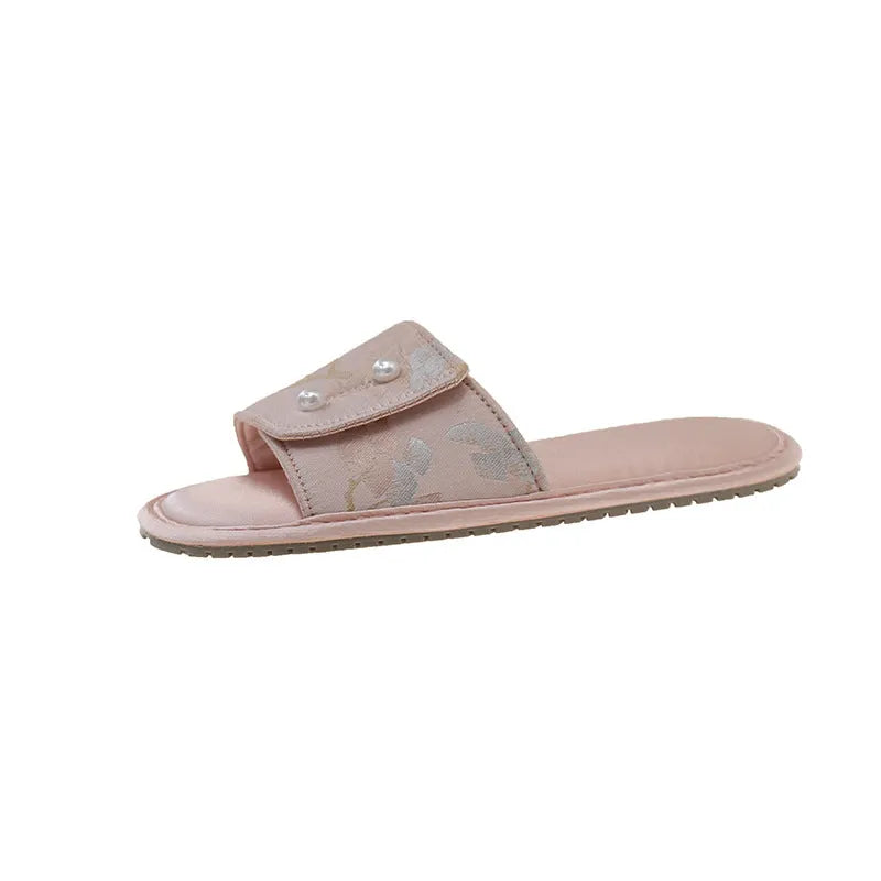 Casual soft bottom slippers in blue with non-slip TPR sole for women, side view