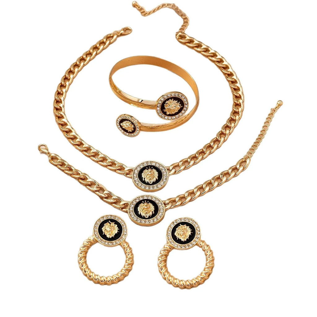 Lion's head ornament suit for women in electroplated alloy, T637-suit colour option, one set