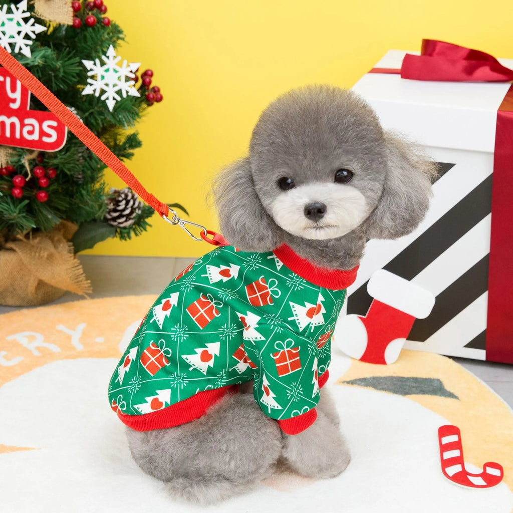 Green or red Christmas tree patterned pet hoodie for dogs and cats, sizes S M L XL XXL.
