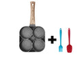 Four-hole non-stick aluminium frying pan with bakelite handle for making omelettes and pancakes