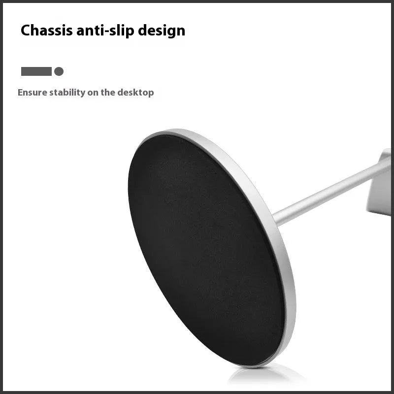 Desktop double-hanging earphone bracket in double-headed black holding two headphones on a desk