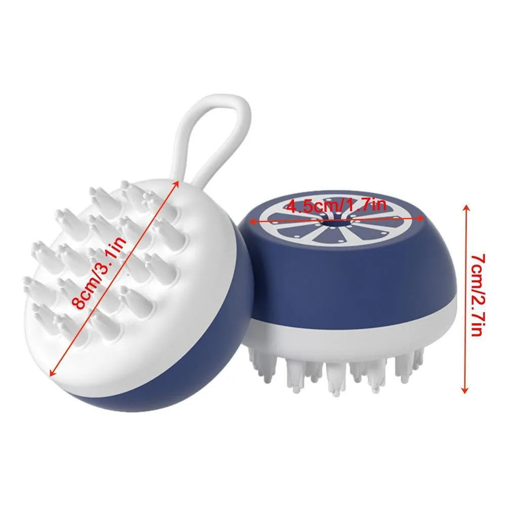 Blue 3-in-1 dog shampoo brush with rounded massage points for washing and grooming