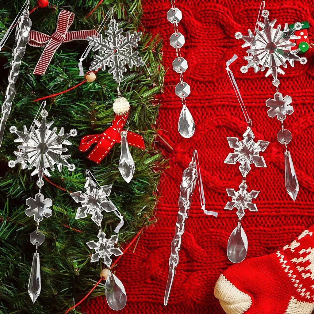 10 clear acrylic ice cone Christmas tree hanging ornaments with white ribbons