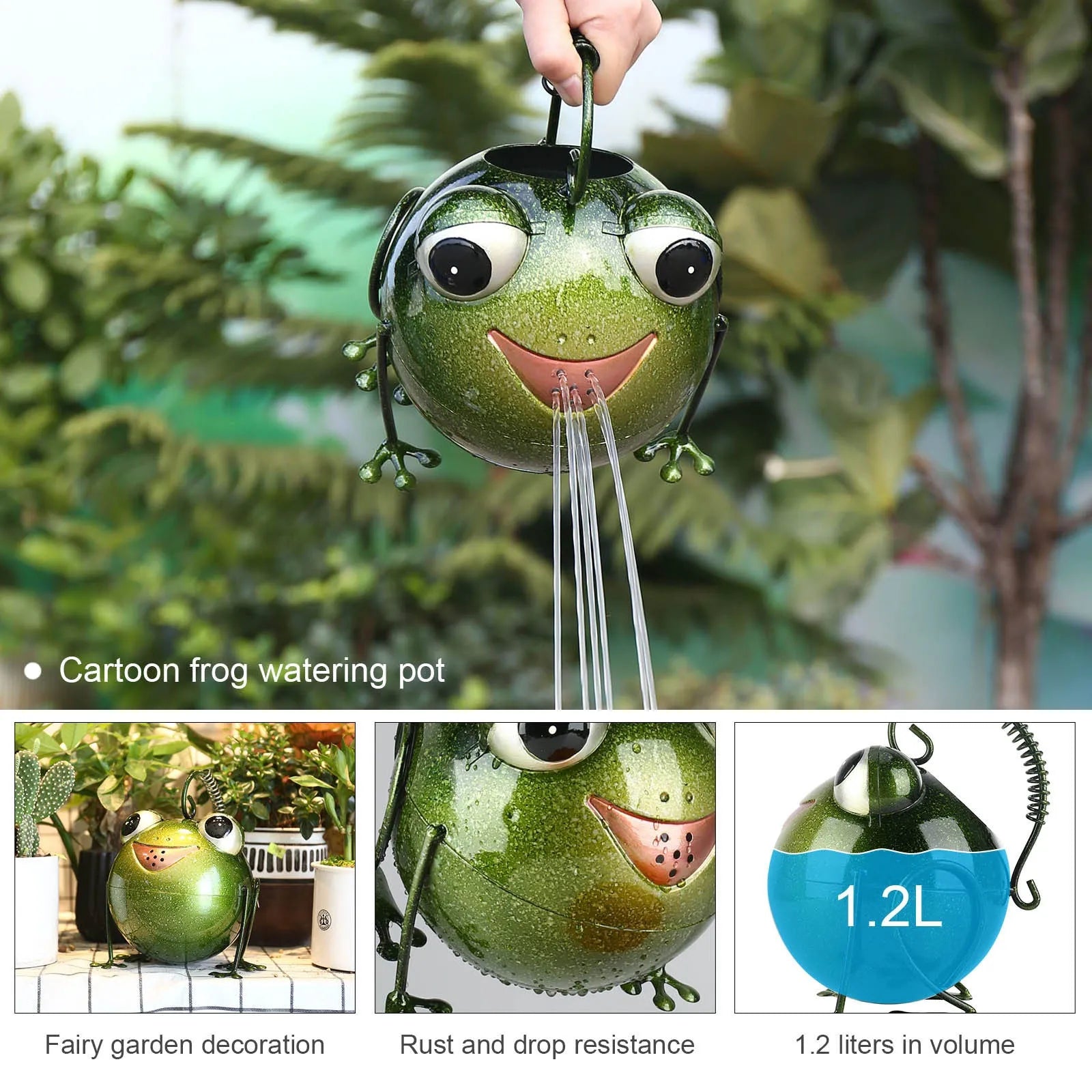 Creative cartoon iron frog watering pot in wrought iron with coloured frog design for garden decoration