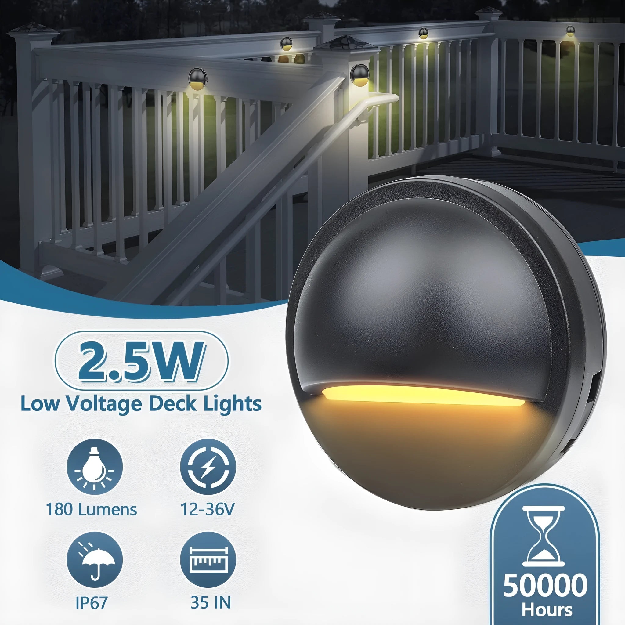 Low voltage outdoor step light for garden paths with platinum finish and compact 96mm x 55mm dimensions