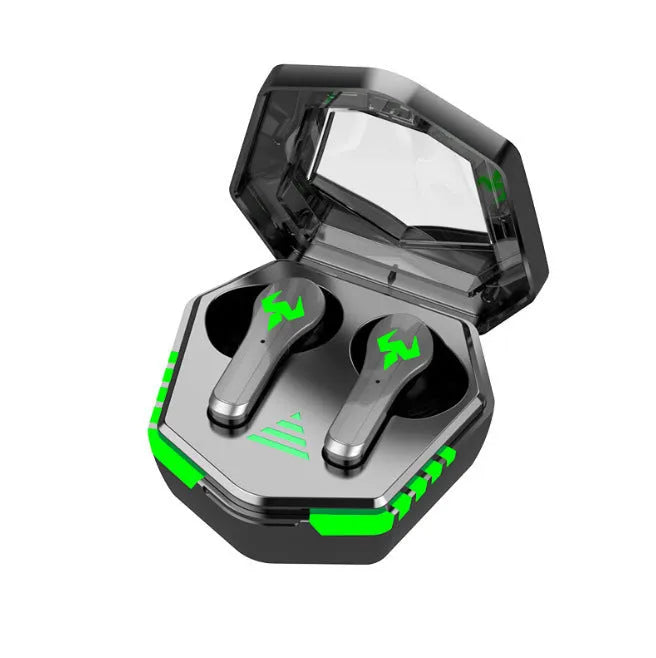Black N35 wireless in-ear gaming Bluetooth headset shown with earbuds.