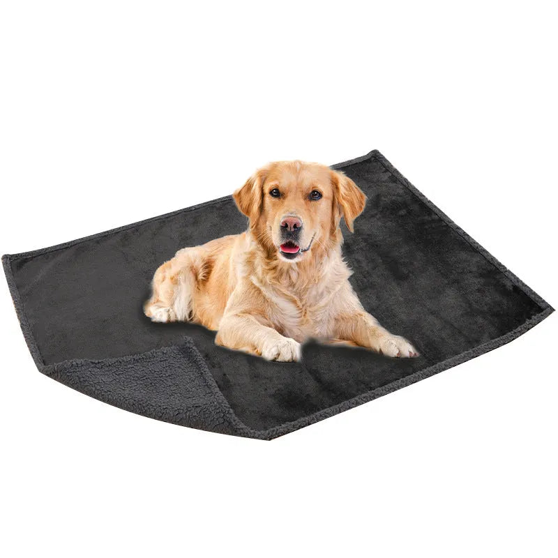 Flannel fleece composite thickened waterproof pet pad for dogs in blue gray on a floor