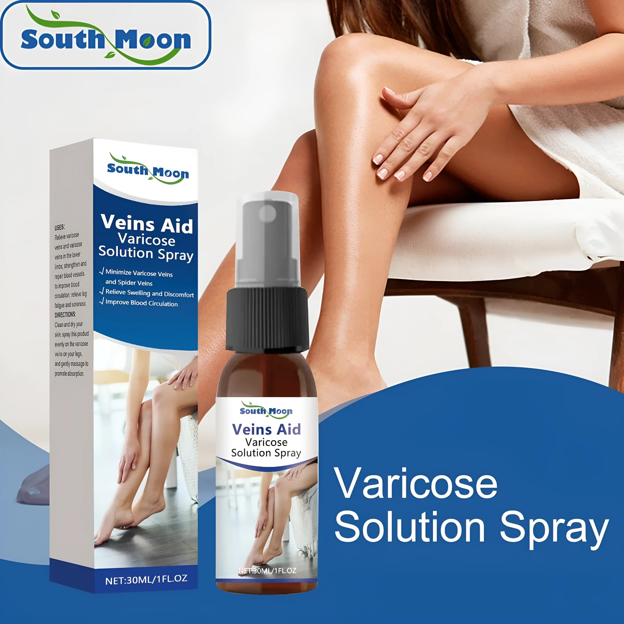 30ml bottle of Leg Care Spray Daily Massage for tired legs and feet.