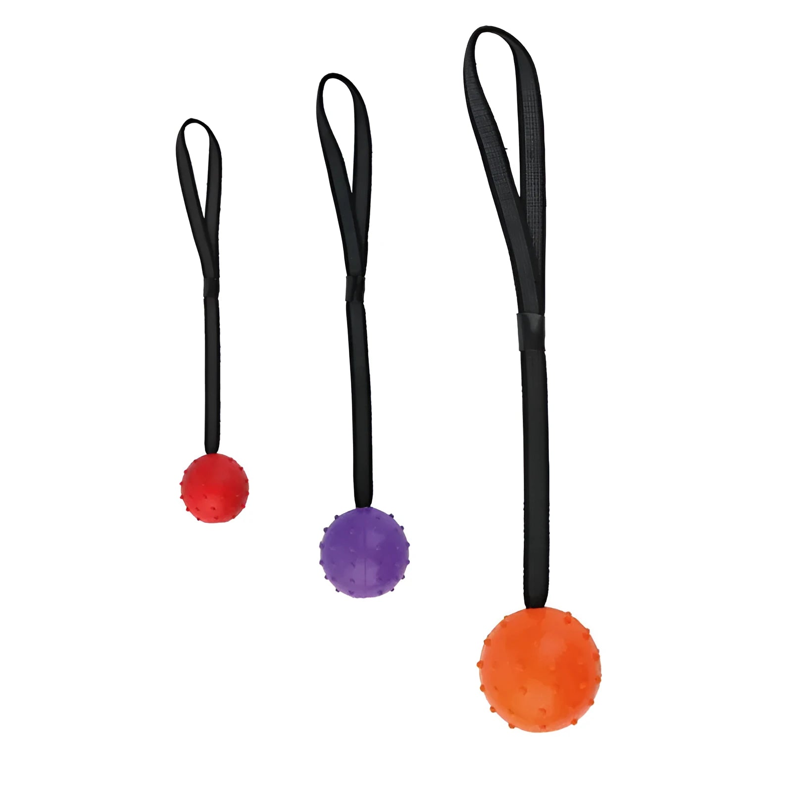 Dog training bite resistant rubber ball with rope in orange, size 6x30cm for medium dogs