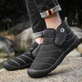 Unisex waterproof cotton snow boots with non-slip soles in black, blue, green, and yellow.