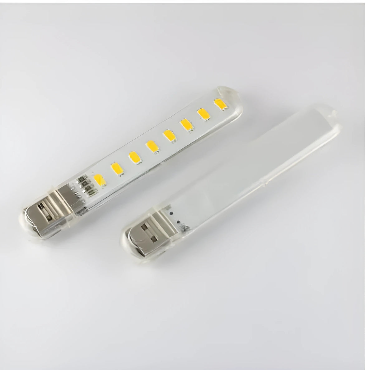 8pcs 5630 LED mini USB lights with U disk shape, PC shade, metal holder, 100x18mm, 5V USB powered.