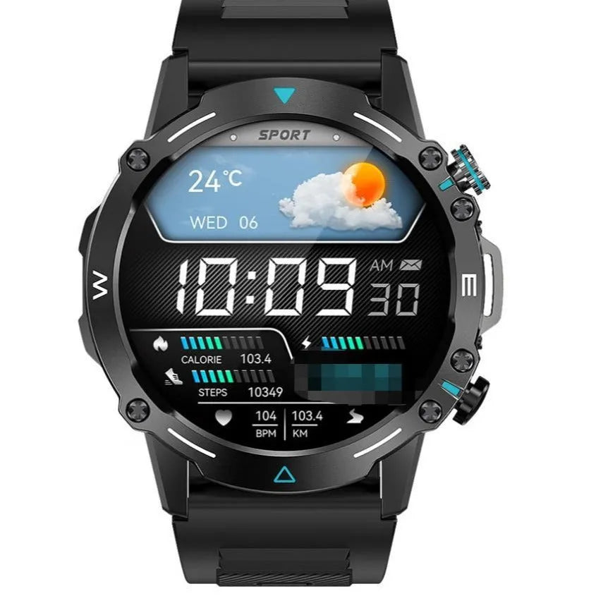 M42 smart watch in black, grey, or green with large AMOLED screen and IP68 waterproof rating.