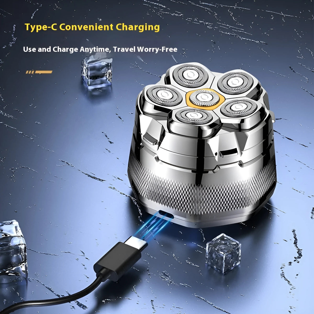 Men's hair clipper with 6D magnetic suction cutter head, digital display, and USB charging cable