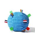 Blue pineapple lattice pattern dog chew toy with internal squeaker, shown next to a measuring tape indicating 17cm diameter.