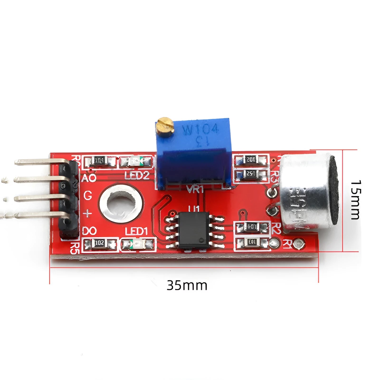 KY-037 high sensitivity microphone sensor module with 3mm screw hole on a white background
