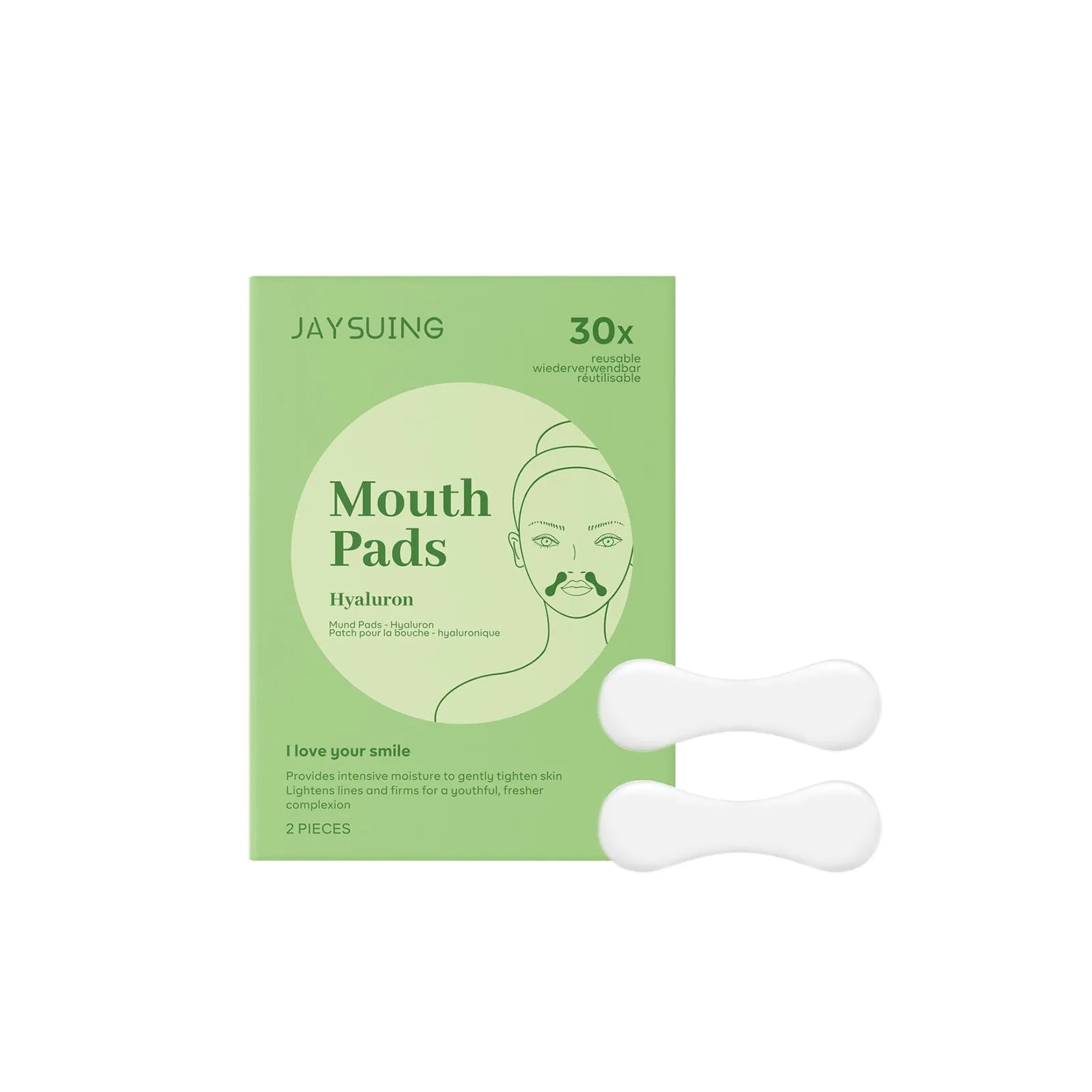 Two facial skin firming patches with hyaluronic acid and collagen ingredients