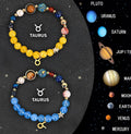 Two natural stone beaded bracelets on a wrist, showing detailed 6mm gemstone beads and a simple toggle clasp.