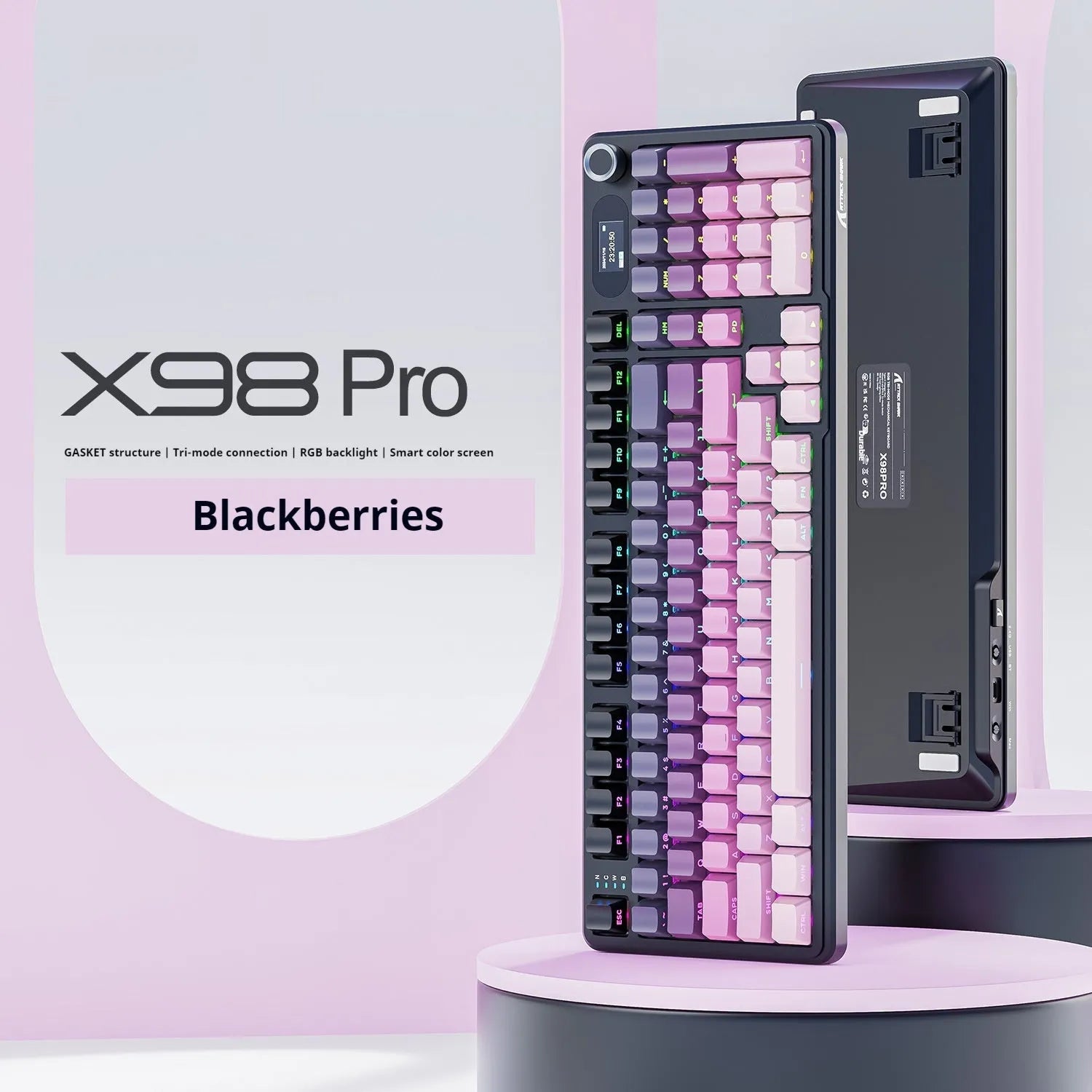 Attack Shark X98PRO three-mode RGB wireless Bluetooth mechanical keyboard with side engraving and knob, black