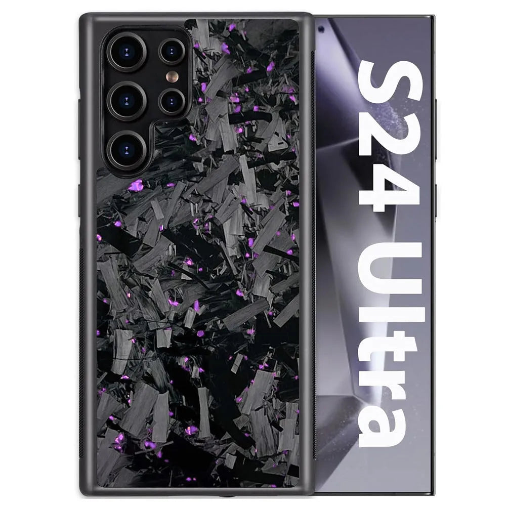 Carbon fibre magnetic phone case for Samsung Galaxy, shockproof cover in black, blue, purple or red.