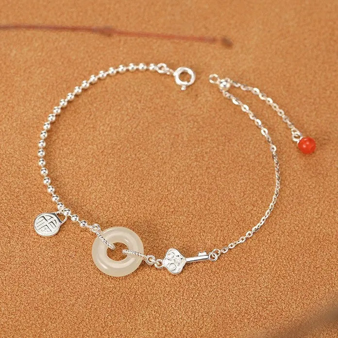 925 silver Hetian jade bracelet with geometry Chinese style design and electroplated finish