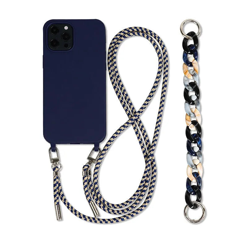 Grey lanyard TPU phone case back cover for iPhone and Samsung Galaxy models