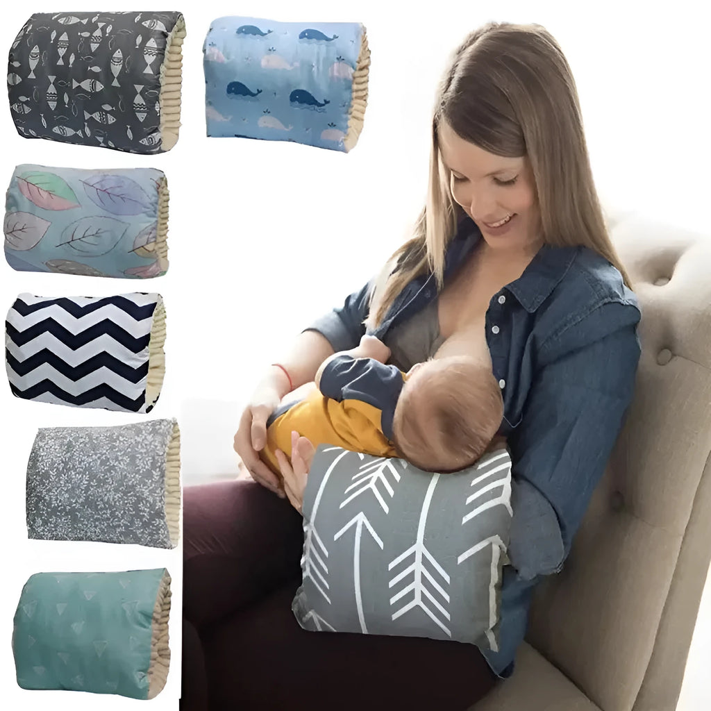 Adjustable cotton nursing arm pillow for breastfeeding support in blue triangle colour, 25x23cm, machine washable
