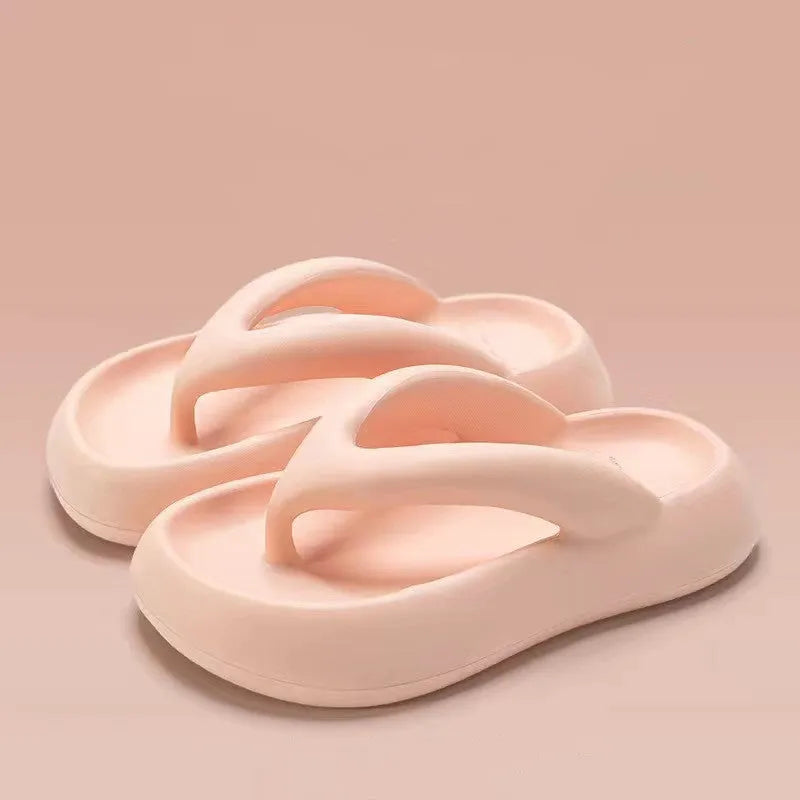 Solid colour thick-soled EVA flip-flops with decorative bow on upper strap