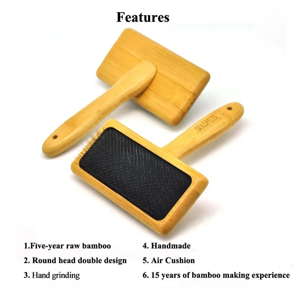 Goldpets bamboo wooden slicker brush with stainless steel pins for dog and cat grooming