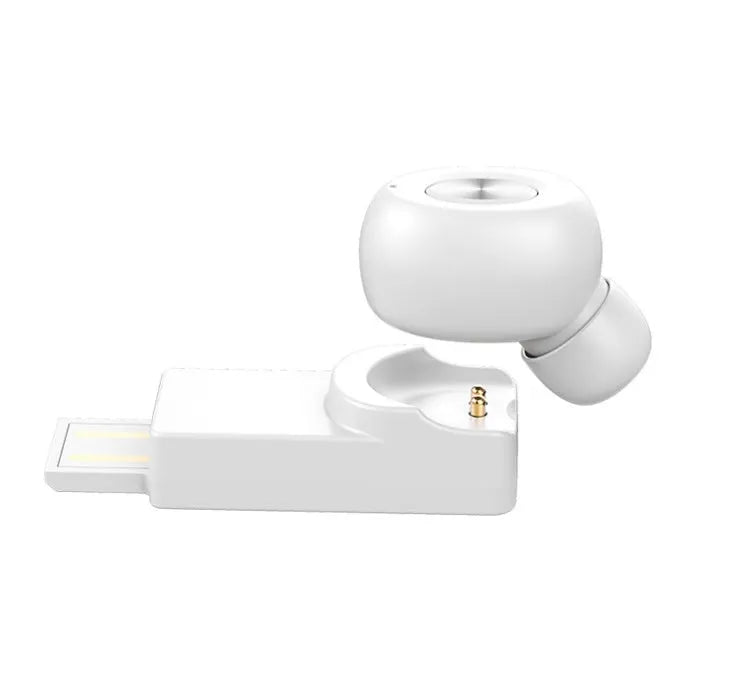 True wireless Bluetooth headset on magnetic car charging base, black colour, with silicone ear caps
