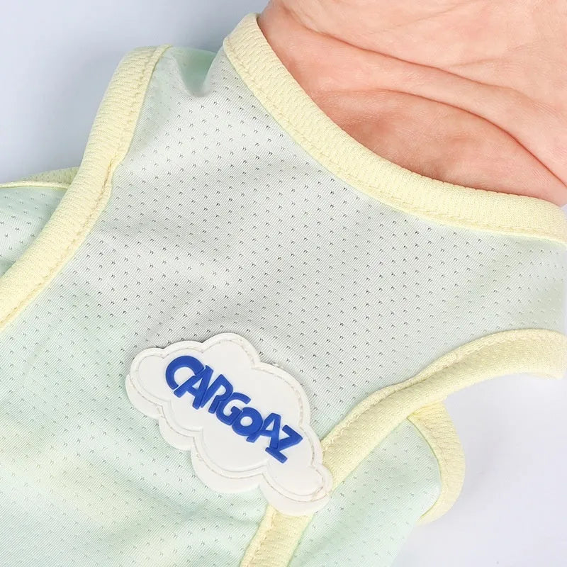 Grass green lightweight polyester vest for a cat on a neutral background, showing sports-style fit.