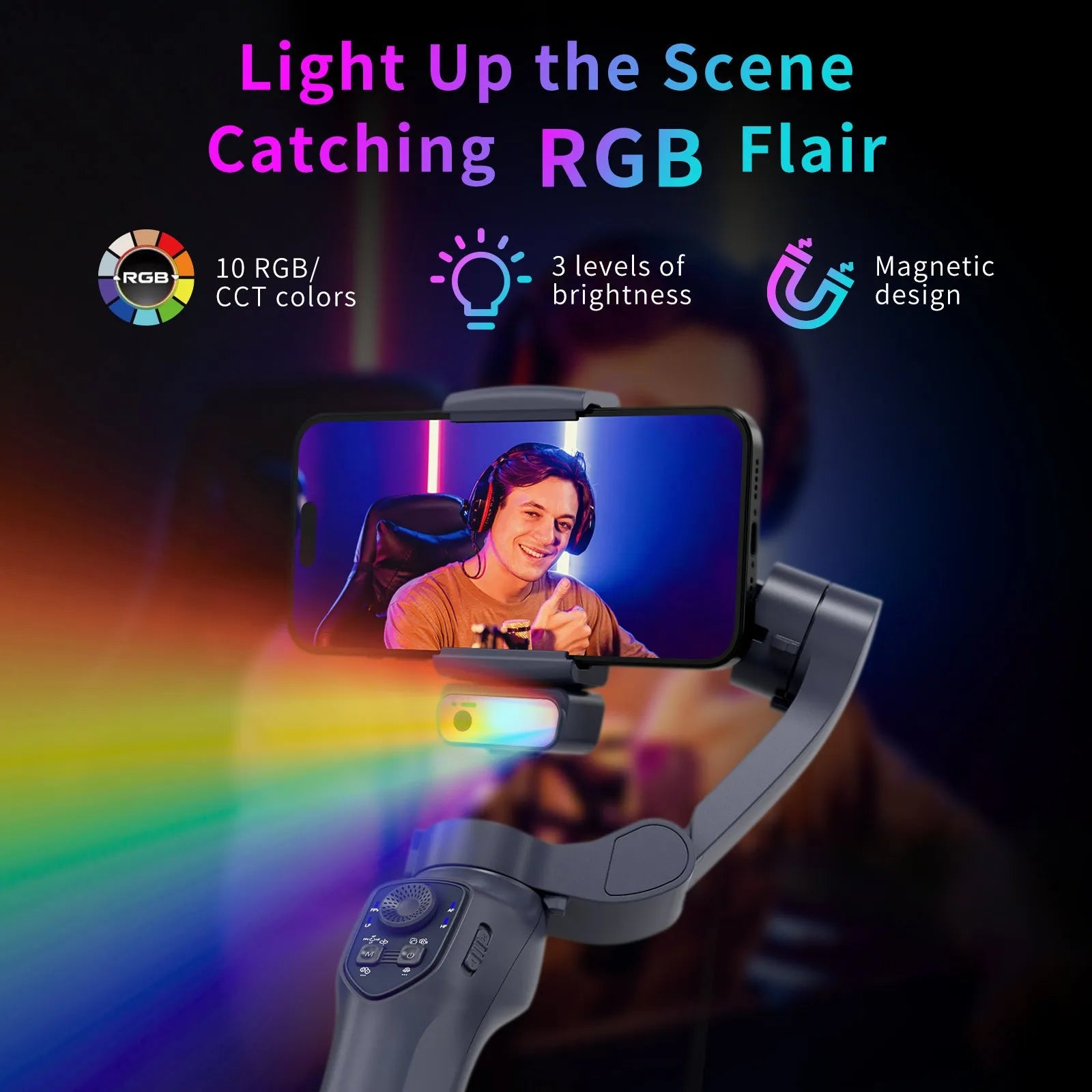RK Series gun colour foldable handheld phone gimbal stabilizer with USB port.