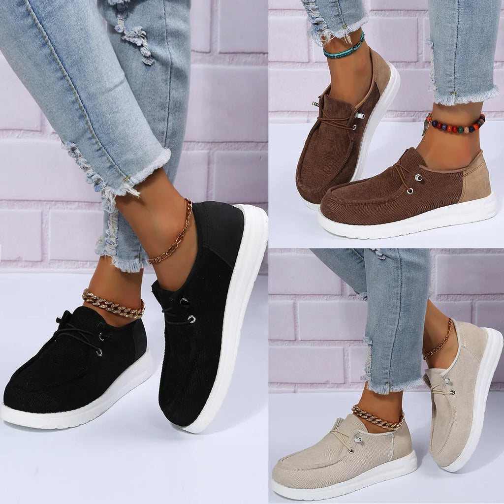 Women's breathable flat shoes with elastic band, cloth upper, round toe, low heel, in black