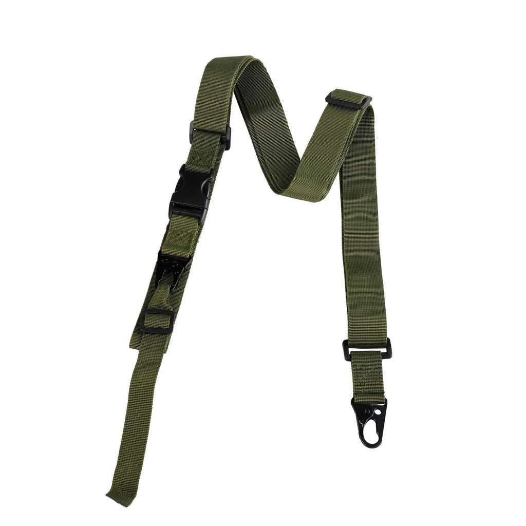 Nylon crossbody sling strap with alloy buckle shown in army green colour, length 148 cm.