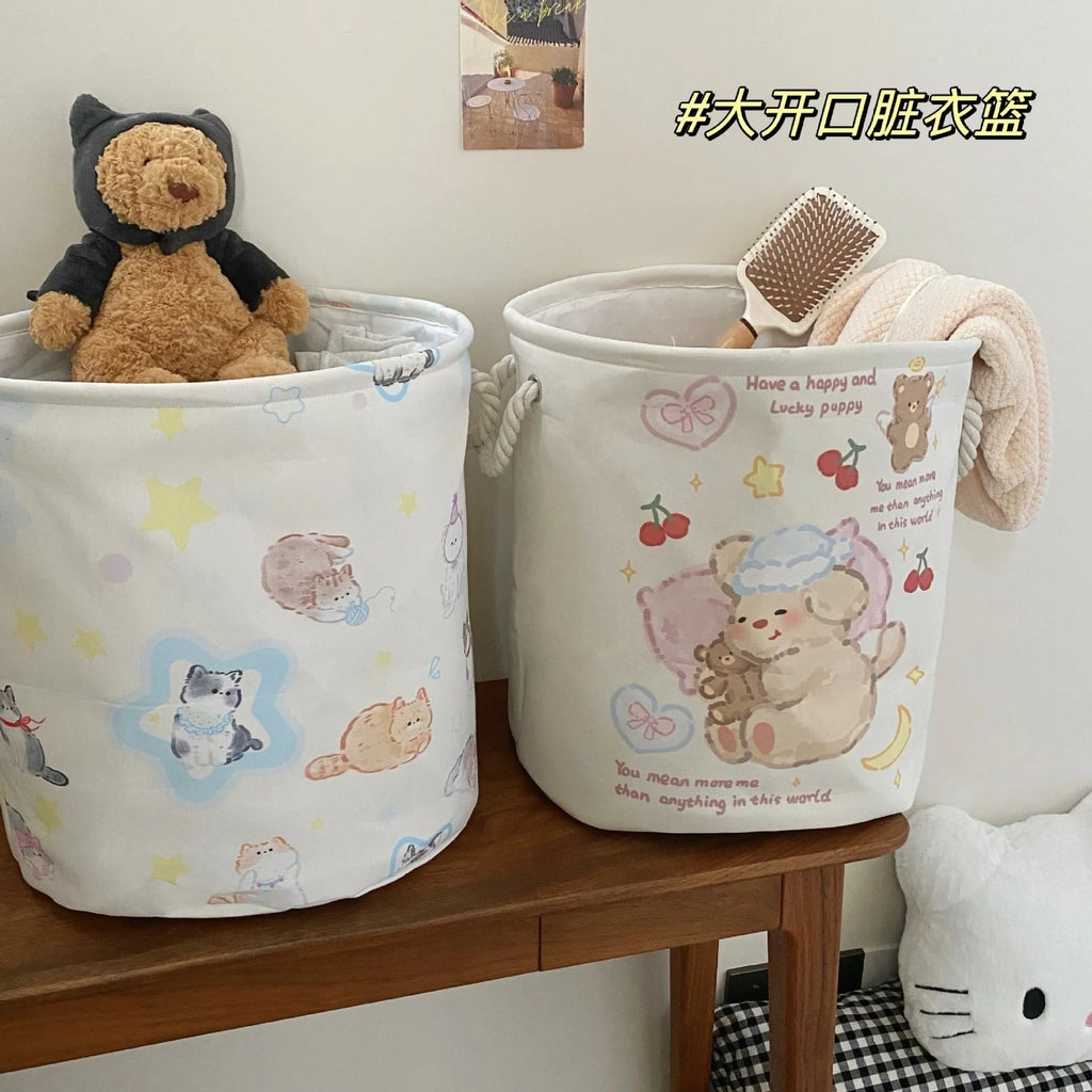 Foldable cotton laundry basket in modern simple style for bedroom and bathroom storage.