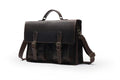 Top cowhide leather computer bag in dark brown with crossbody strap and sewing line detailing