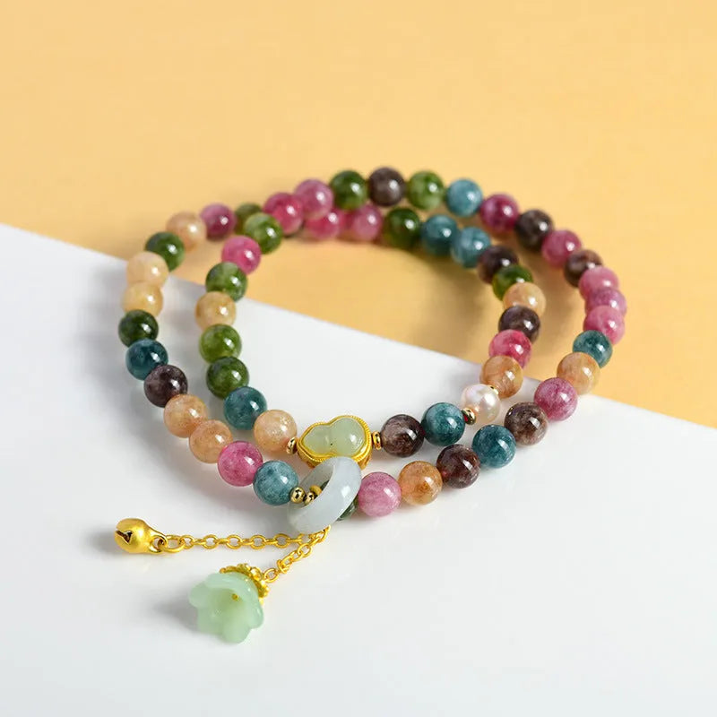 Chalcedony double circle geometric bracelet with 6-6.5mm beads in C118 colour