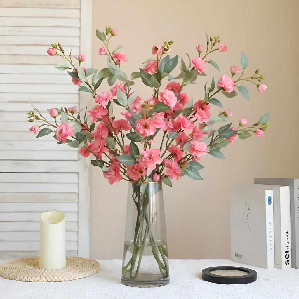 Single camellia simulation silk flower in autumn white for Chinese retro home decoration