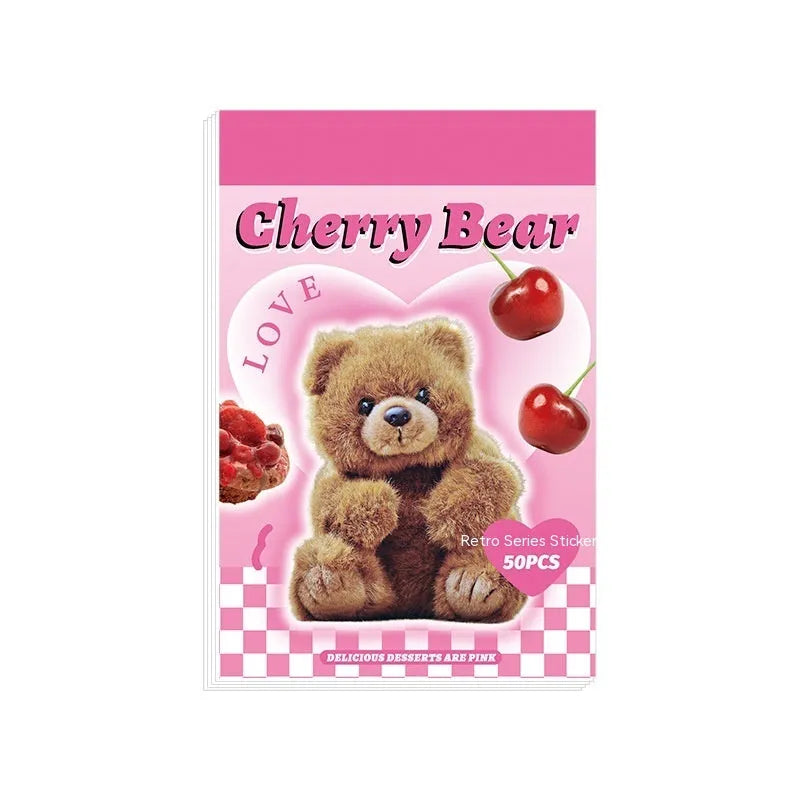 American retro cartoon sticker book open to show colourful 4x6cm adhesive sheets.