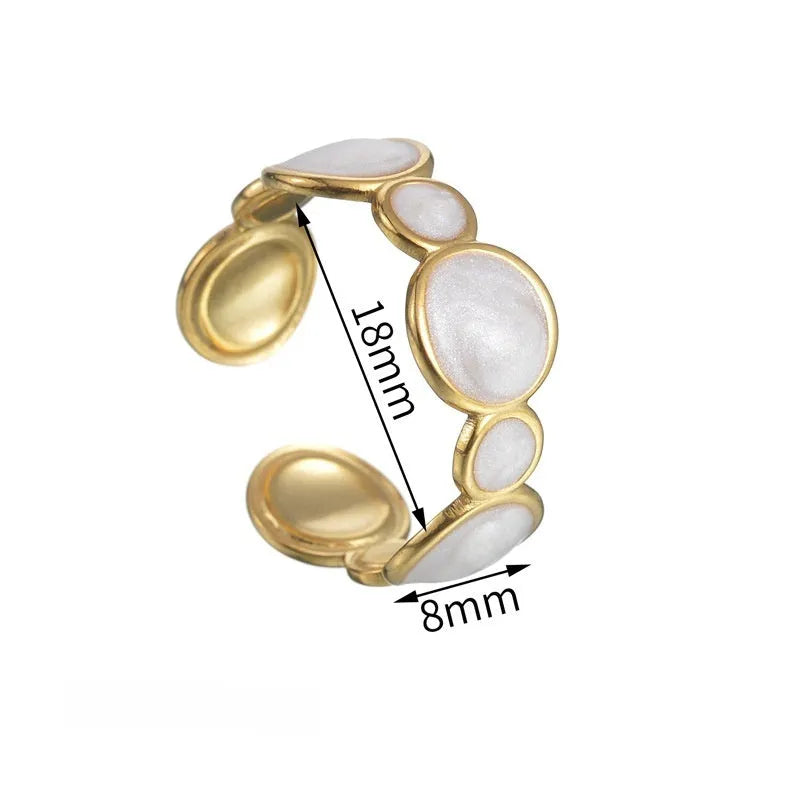 A geometric-shaped stainless steel ring with an adjustable opening and a shiny electroplated finish.