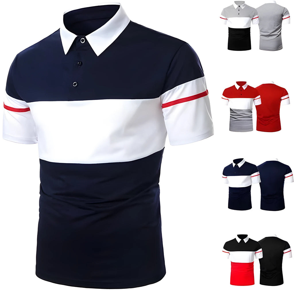 Men's lapel slim polo shirt in cotton, asymmetric style, short sleeves, available in red